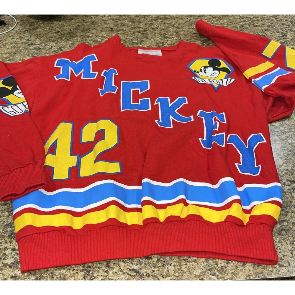 RARE 90s Mickey & Co. By JG HOOK Mickey Mouse Red Sweatshirt Jersey #42 Sz Med - Picture 5 of 16